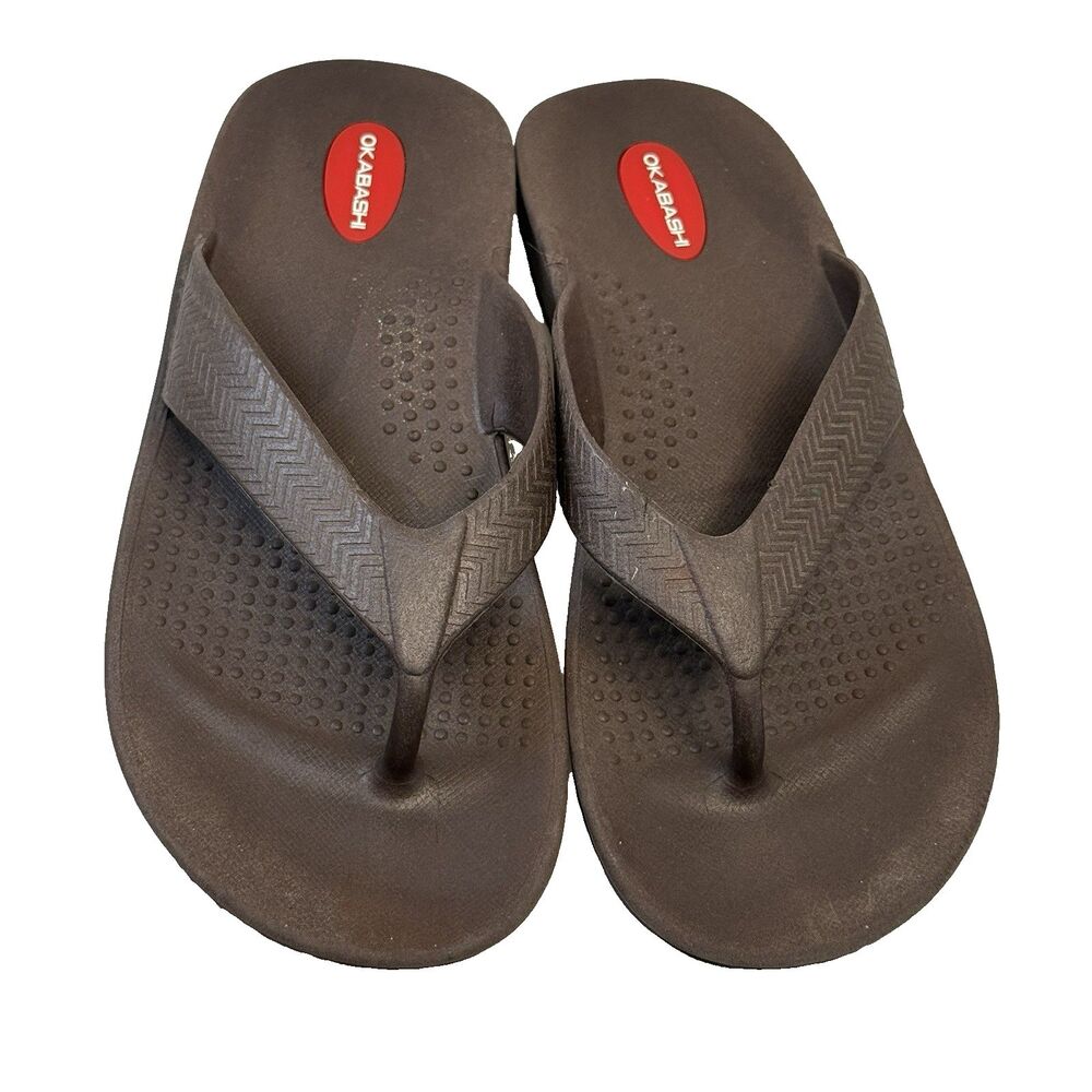 Okabashi Men's Surf Brown Flip Flop Sandals Size M/L 8/8.5 Slip Resistant U.S.A.